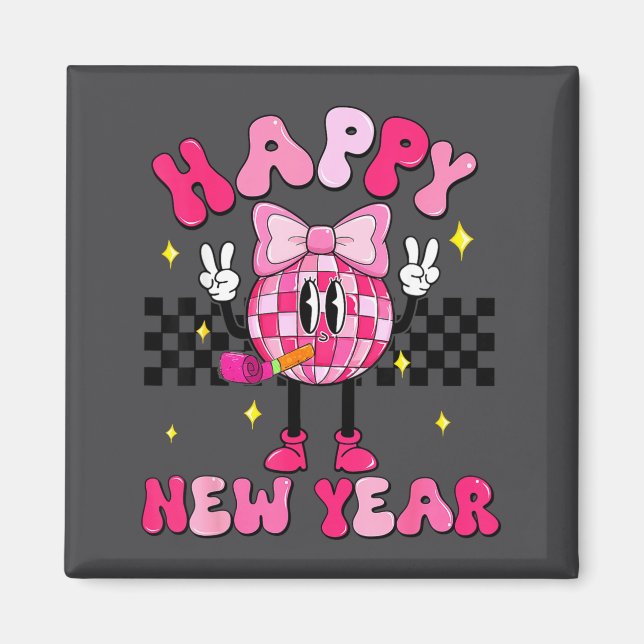 Imán Checkered Happy New Year 2026 Disco Ball New Year  (Frente)