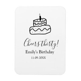 Imán Cheers thirty birthday cake black scribble hand