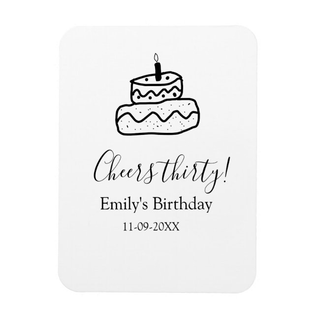 Imán Cheers thirty birthday cake black scribble hand (Vertical)