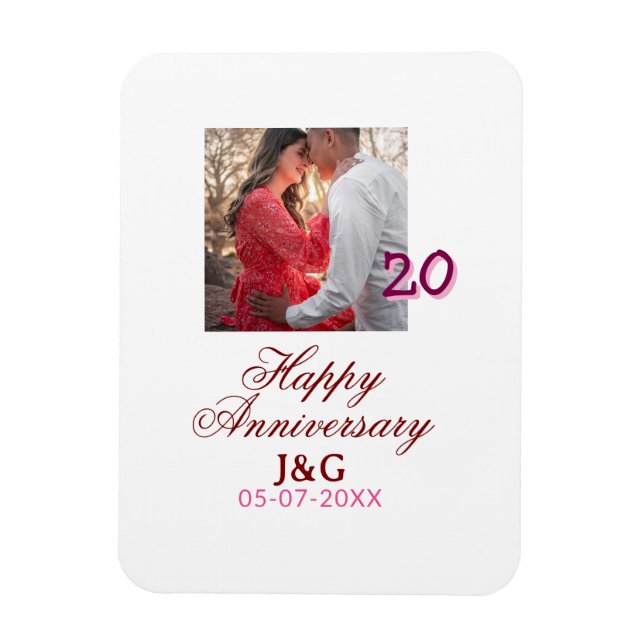 Imán Cheers to 20 Years happy anniversary add photo dat (Vertical)
