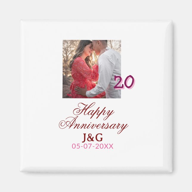 Imán Cheers to 20 Years happy anniversary add photo dat (Frente)