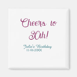 Imán Cheers to 30th birthday name date mauve blue elega
