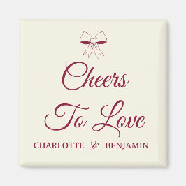 Imán Cheers To Love Burgundy Script Ivory Bow Wedding