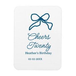 Imán Cheers twenty blue birthday bow name date boho ret