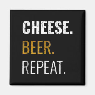 Imán Cheese Beer Repeat , Funny Distressed Novelty
