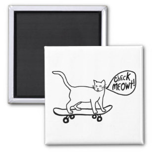 Imán ¡Chequea a Meowt! Gato de patinaje blanco negro