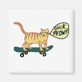 Imán ¡Chequea a Meowt! Skateboarding Tabby Cat