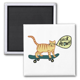 Imán ¡Chequea a Meowt! Skateboarding Tabby Cat