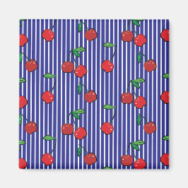 Imán Cherry Berries Red Pattern Moderno Retro Blue Fun