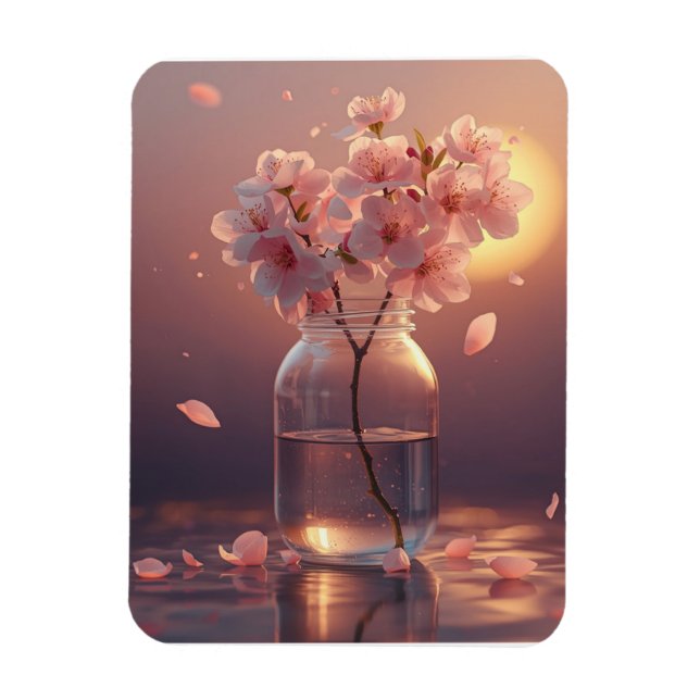 Imán Cherry Blossom Postcard - Elegant Hand-Drawn Sakur (Vertical)