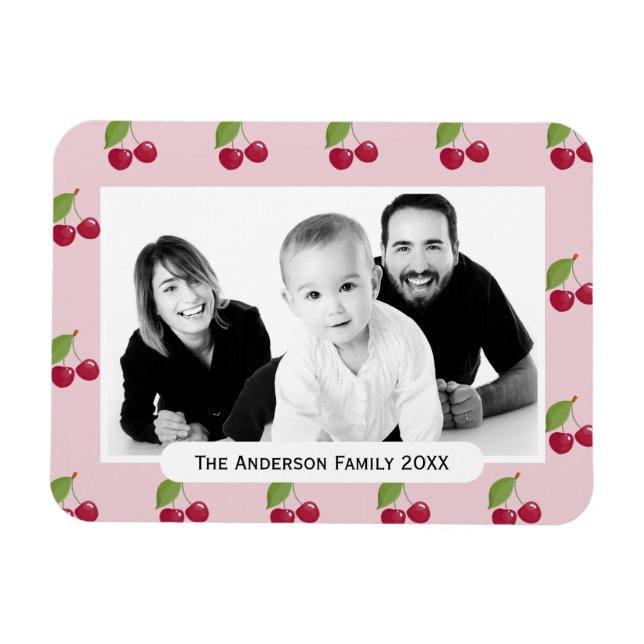 Imán Cherry Pattern Pink Custom Photo Personalised (Horizontal)