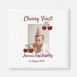 Imán Cherry primer feliz cumpleaños foto niños rojo mod
