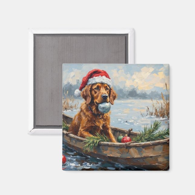 Imán Chesapeake Bay Retriever Christmas Hunting Boat (Anverso/Reverso)