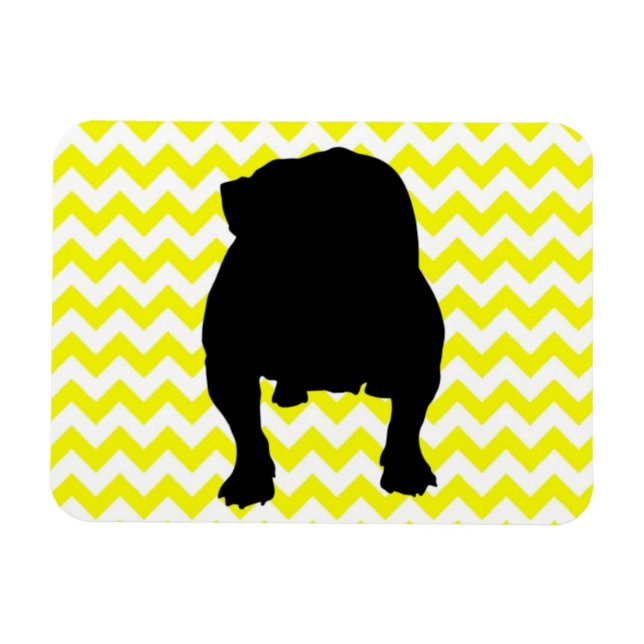 Imán Chevron amarillo limón con sombra de Bulldog inglé (Horizontal)
