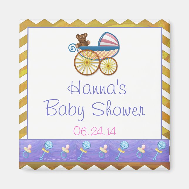 Imán Chevron amarillo Pram Baby Shower Favnet Magnet (Frente)