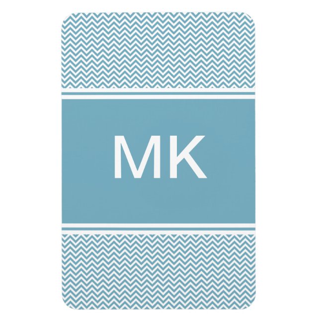 Imán Chevron azul con monograma (Vertical)