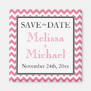 Imán Chevron Pink & White Save the Date Magnet