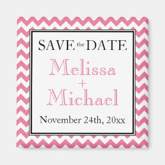 Imán Chevron Pink & White Save the Date Magnet