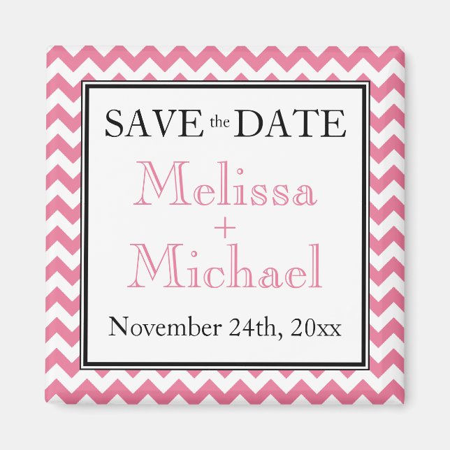 Imán Chevron Pink & White Save the Date Magnet (Frente)