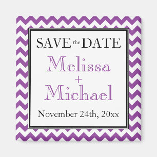 Imán Chevron Purple & White Save the Date Magnet