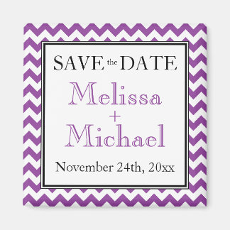 Imán Chevron Purple & White Save the Date Magnet