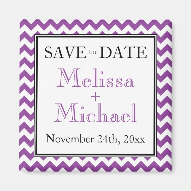 Imán Chevron Purple & White Save the Date Magnet (Frente)