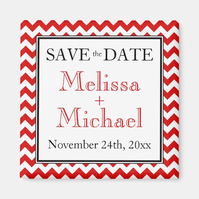 Imán Chevron Red & White Save the Date imnet (Frente)