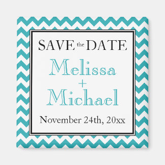 Imán Chevron Turquoise & White Save the Date imnet
