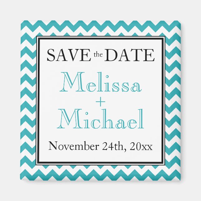 Imán Chevron Turquoise & White Save the Date imnet (Frente)