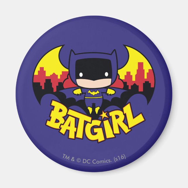 Imán Chibi Batgirl Con Skyline Y Logo Gótico (Frente)