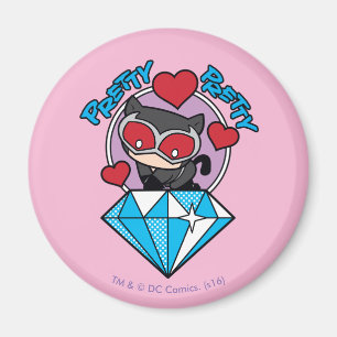 Imán Chibi Catwoman sentada encima del Diamante grande