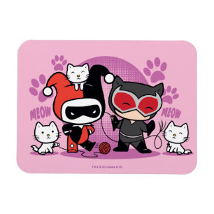 Imán Chibi Harley Quinn & Chibi Catwoman Con Gatos