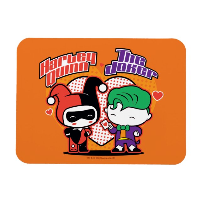 Imán Chibi Harley Quinn & Chibi Joker Hearts (Horizontal)