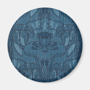 Imán Chic Azul Arte Nuevo Patrón Botánico Iris