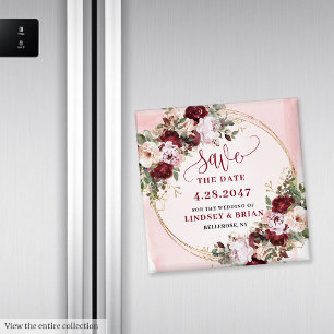 Imán Chic Boho Rosa Profundo Rubor Floral Salva la Fech