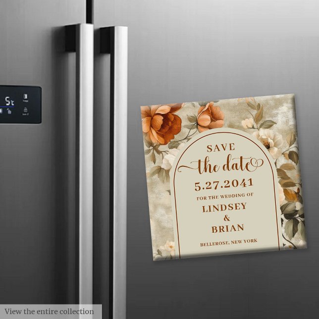 Imán Chic Boho Terracota Beige Salvia Floral Guardar Fe (Chic Boho Terracotta Beige Sage Floral Save Date)
