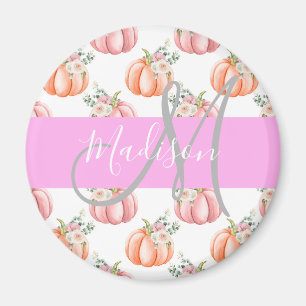 Imán Chic Floral Blanco Rosa Melocotón Calabaza Monogra