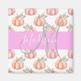 Imán Chic Floral Blanco Rosa Melocotón Calabaza Monogra