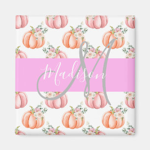 Imán Chic Floral Blanco Rosa Melocotón Calabaza Monogra