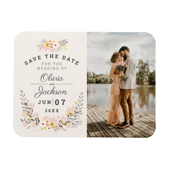 Imán chic floral engagement picture save the date (Horizontal)