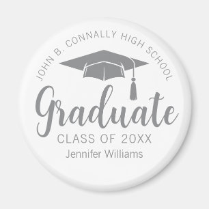 Imán Chic Graduado Gris Plateado Personalizado Graduaci