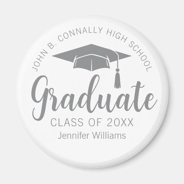 Imán Chic Graduado Gris Plateado Personalizado Graduaci (Frente)