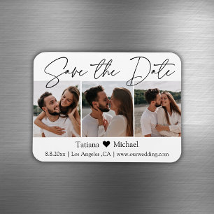 Imán chic minimalista de 3 fotos collage save the date