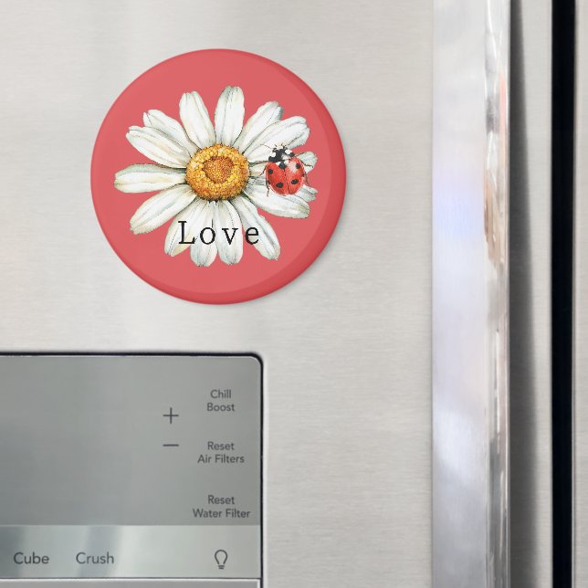 Imán Chic Red White Daisy Flower Ladybug Love (In situ (nevera))