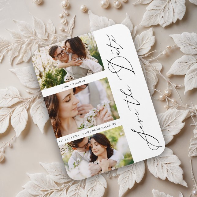 Imán Chic Romantic 3 Photos Wedding Trendy Engagement (Chic Romantic 3 Photos Wedding Trendy Engagement Save the Date.)