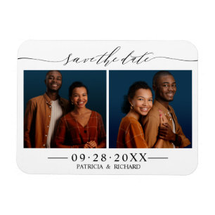 Imán Chic Script Boda Save The Date 2 Collage de Fotos