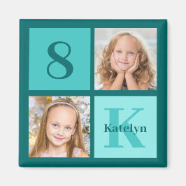 Imán Chic Teal Birthday Party Custom Photo Collage