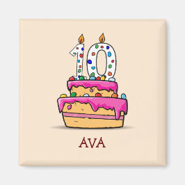 Imán Chica 10 cumpleaños, 10 con pastel de rosa dulce