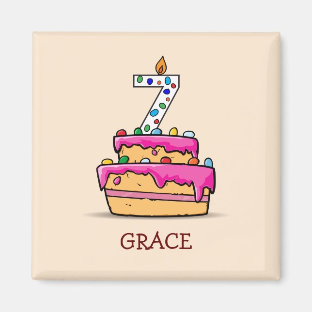Imán Chica 7 de cumpleaños, 7 de pastelería rosa dulce (Frente)