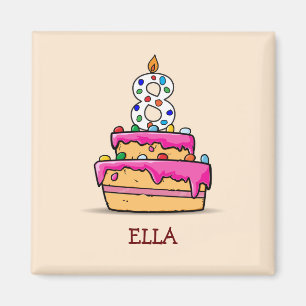 Imán Chica 8 cumpleaños, 8 en dulce pastel rosa